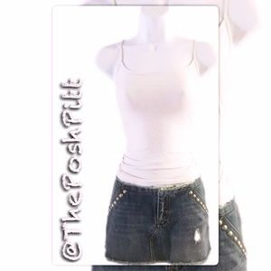 Express Distressed & Studded Mini Jean Skirt